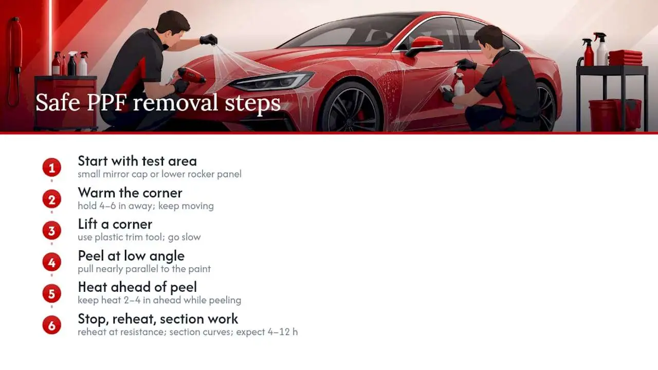Step-by-step infographic of PPF removal process
