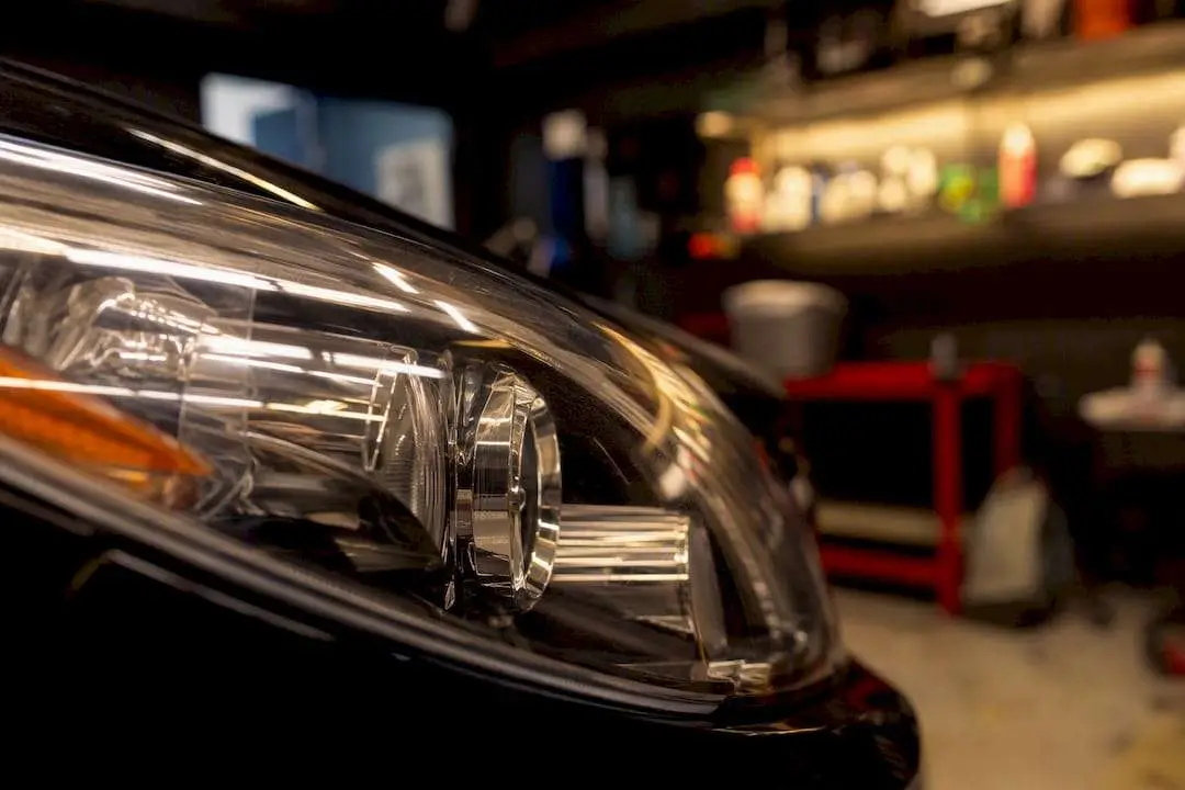 Close-up of plastic headlight lens surface