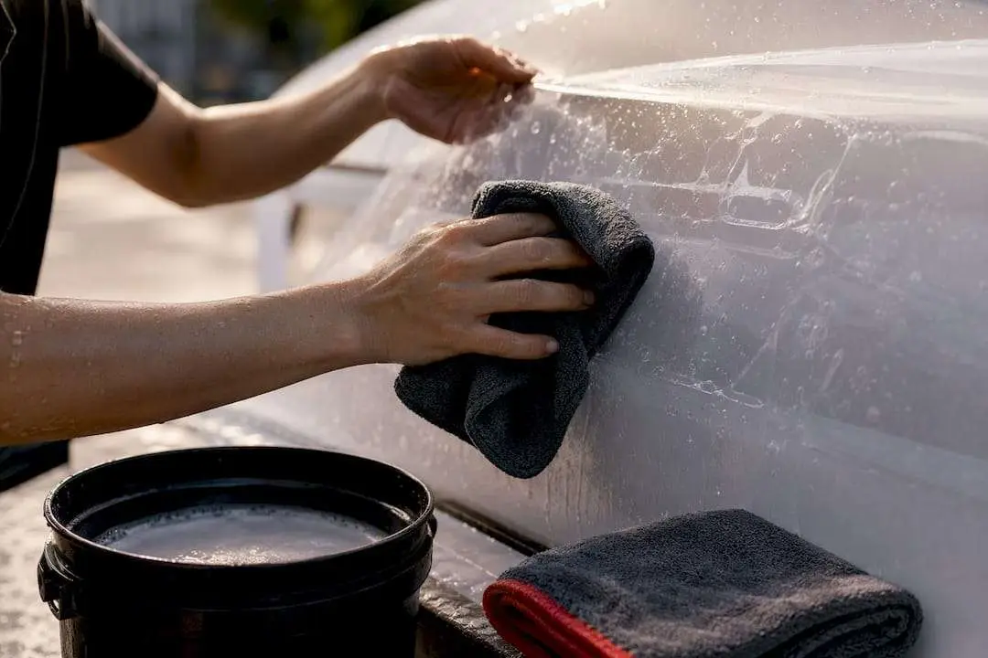 Microfiber towel washing protected film