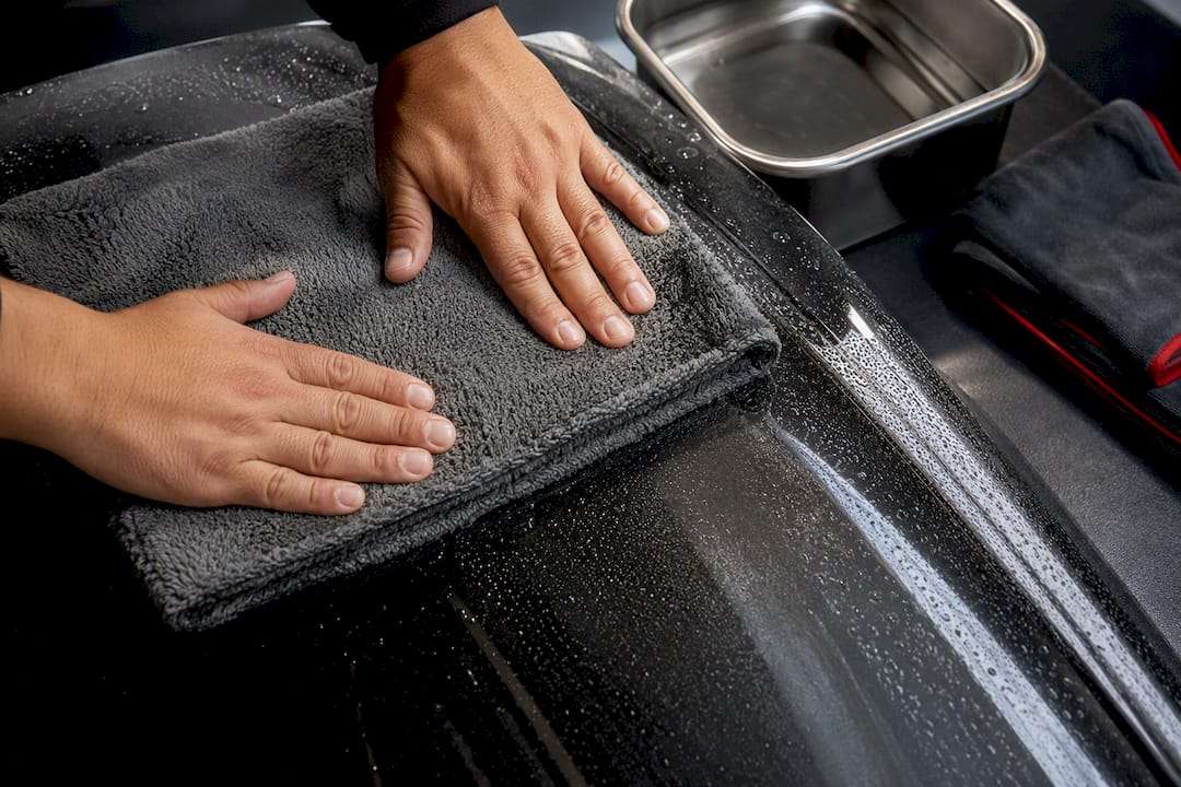Warm microfiber towel treating PPF water spot