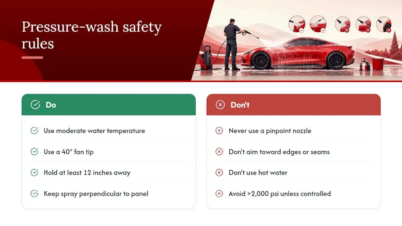 Safe pressure washing guidance for vinyl wraps