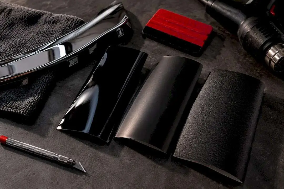 Automotive vinyl finish samples beside trim
