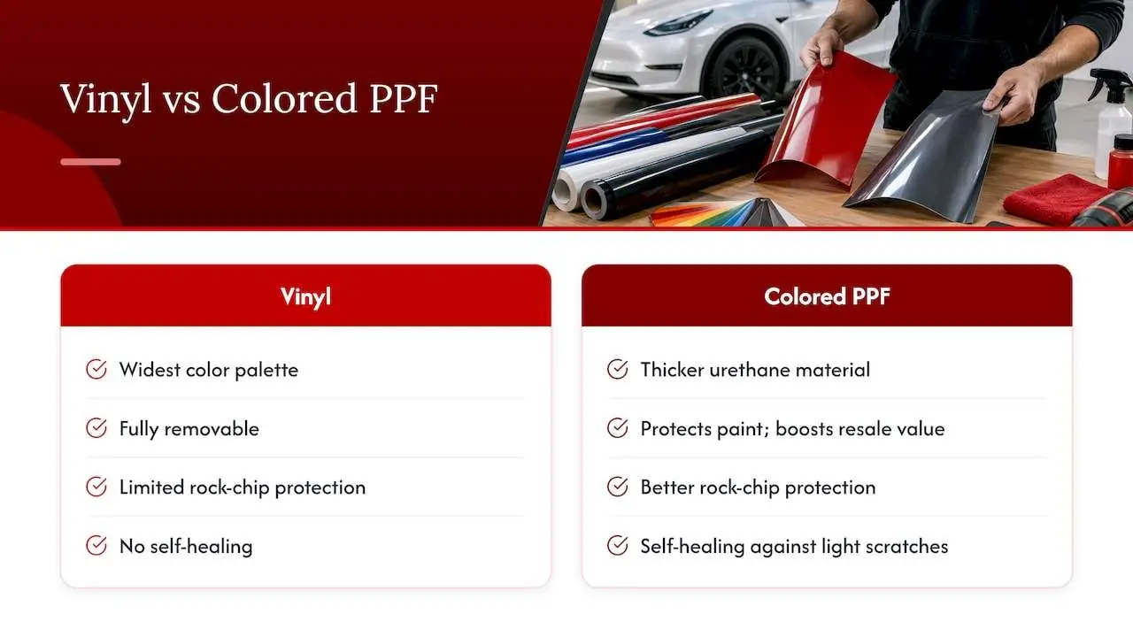 Vinyl and colored PPF comparison